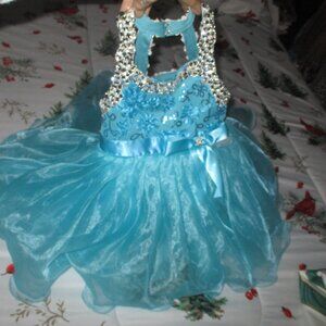 Jenniferwu pageant Aqua Blue Sleeveless Dress with Silver Embellishments. 3t